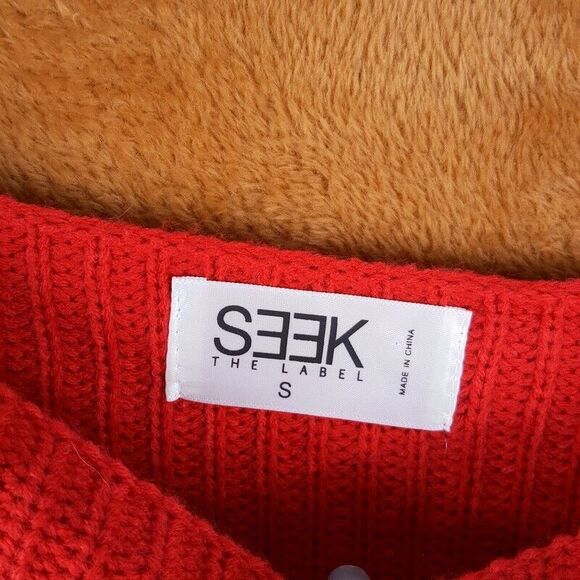 SEEK THE LABEL Womens Sweater Small Red Pullover Boatneck Corset Lace Up - Picture 3 of 8